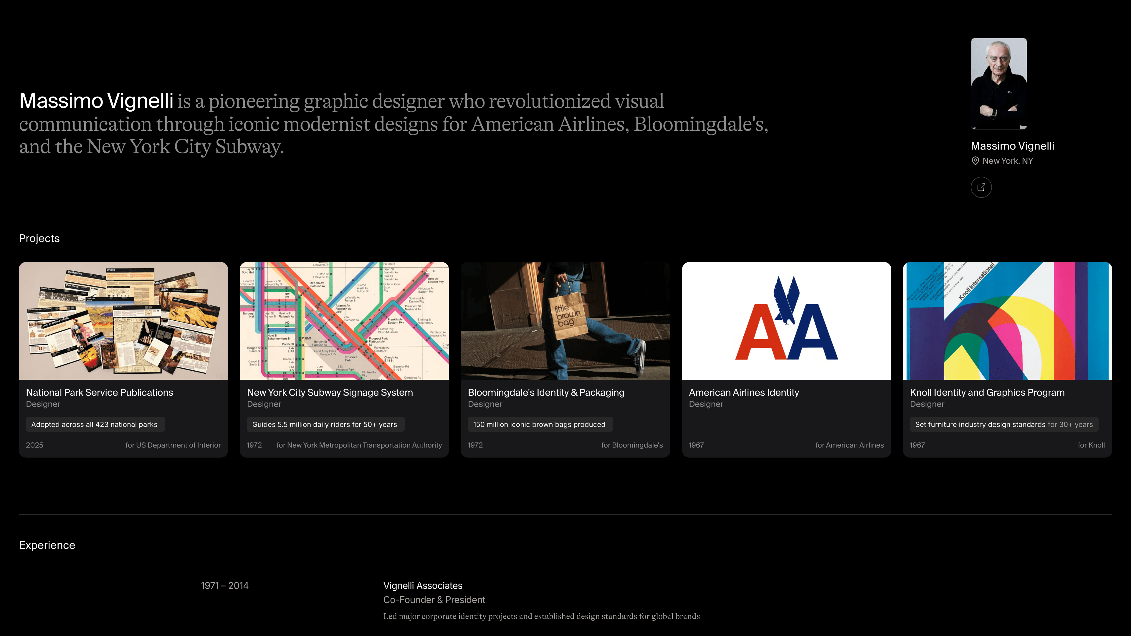 Example Profile | Massimo Vignelli